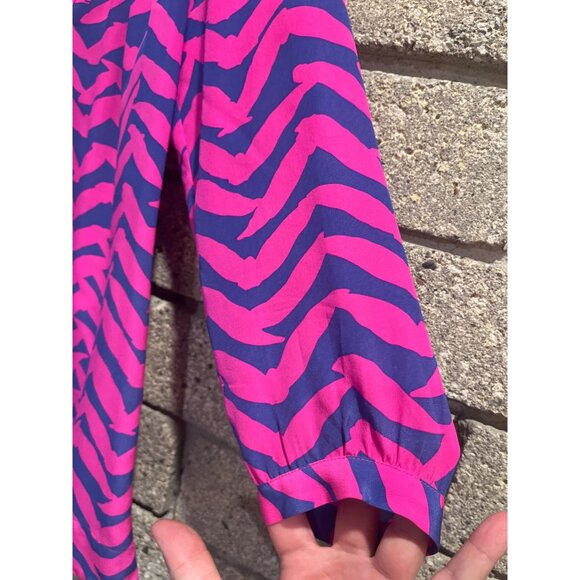 Lilly Pulitzer Pink & Blue Zebra Print Long Sleeve Blouse Size S - Picture 6 of 9
